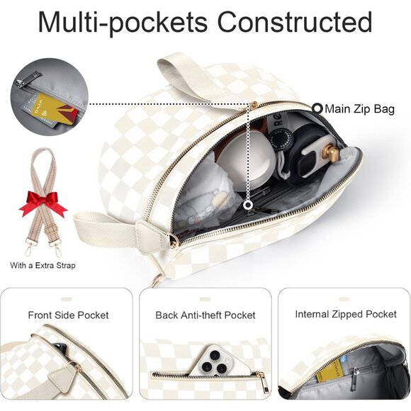 Women Checkered Nylon Crossbody Bag Large Capacity Adjustable Strap - Picture 4 of 7